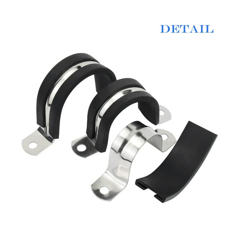 AKIHISA 12 Pcs 100mm Rubber Pipe Strap 304 stainless steel Rubber Cushioned Cable Clamp, 2 hole u-tube strap clamp for Tube, Pipe or Wire Cord Installation - Image 3